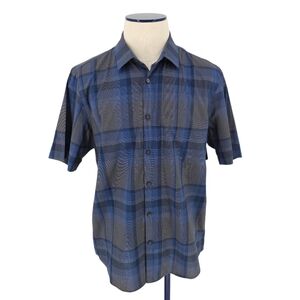 Alfani Shirt Ink Blue Plaid Short Sleeve Button Up Collared Mens Large